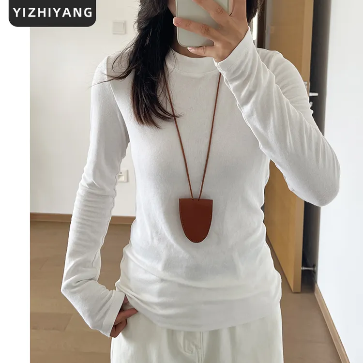 【乌克丽丽】白色圆领长袖T恤女春秋显瘦打底衫简约正肩上衣内搭