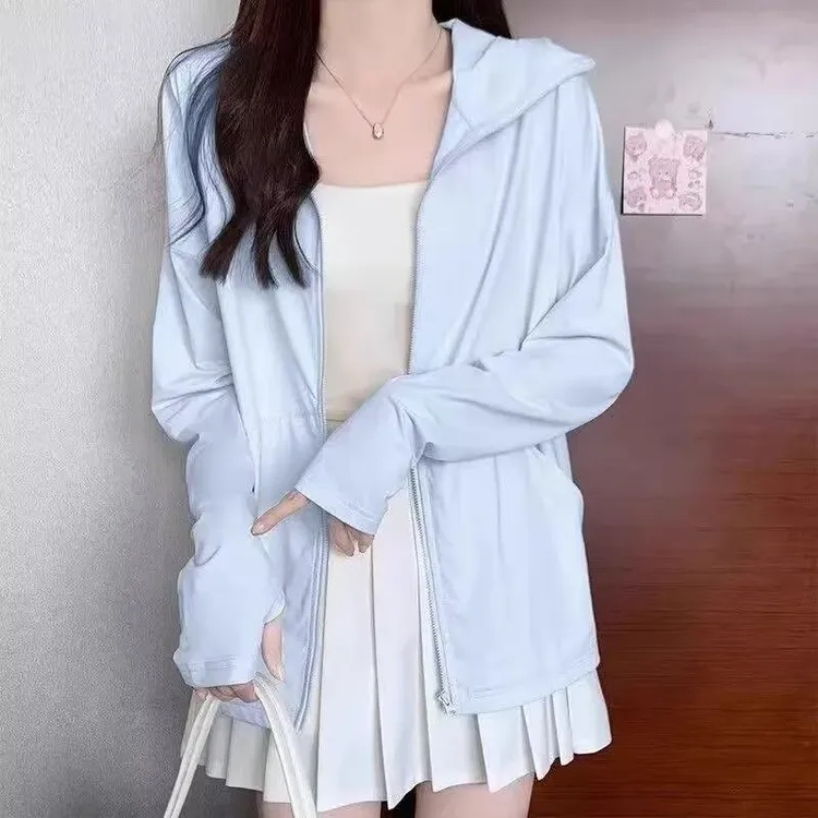 防晒衣冰丝新款2025薄款户外防紫外线女款黑色外套宽松开衫防晒服