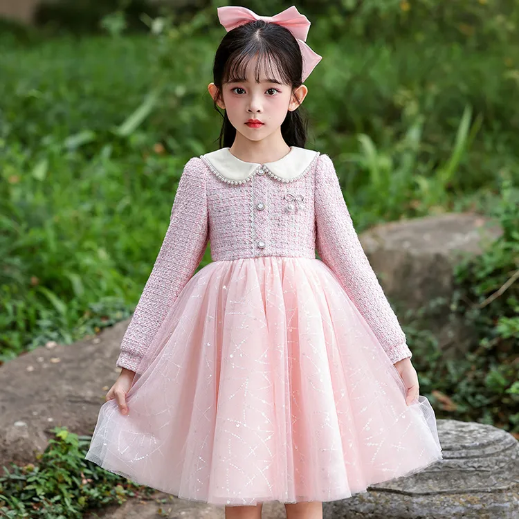 女童裙子秋冬款2025新款洋气女孩网纱裙儿童加绒加厚小香风公主裙