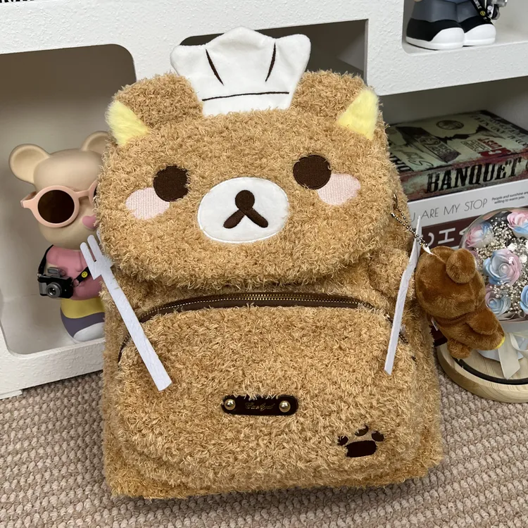 新款超可爱软萌大号厨师熊干饭轻松熊大容量双肩包大学生上课出游