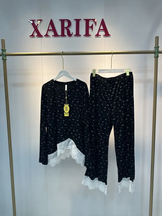 xarifa【长袖】碎花蕾丝边甜美ins风韩版睡衣套装家居服两件套999