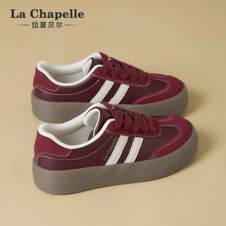 拉夏贝尔德训鞋女2025秋冬新款厚底复古板鞋百搭增高小白鞋休闲鞋