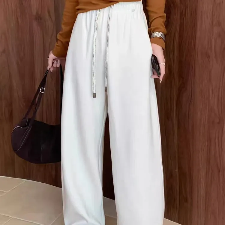 冬季加绒加厚保暖百搭窄版阔腿裤韩版休闲显瘦糯米裤羊绒拖地裤