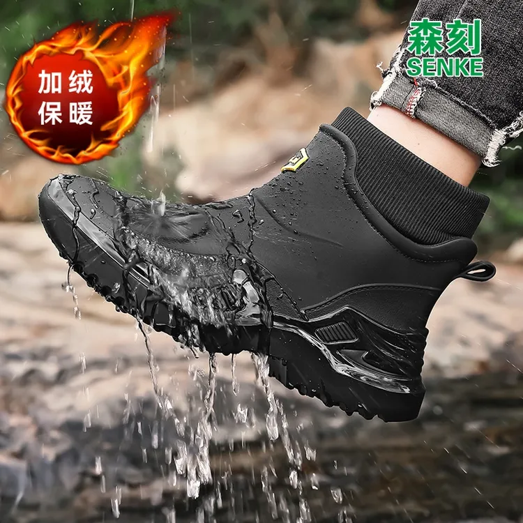 森刻冬季雨鞋男款加绒防水保暖雨靴2025新款时尚钓鱼短筒男士水鞋商品图