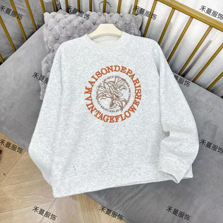 冬季新款加绒加厚【百合花】圆领常规款刺绣卫衣 2627 Y