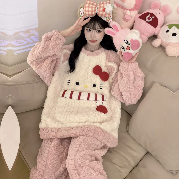 少女珊瑚绒睡衣女款秋冬季加厚加绒加大码200斤学生法兰绒家居服