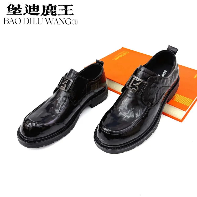 品牌新款宽脚高端男士皮鞋男款防滑真皮商务正装休闲大头厚底男鞋