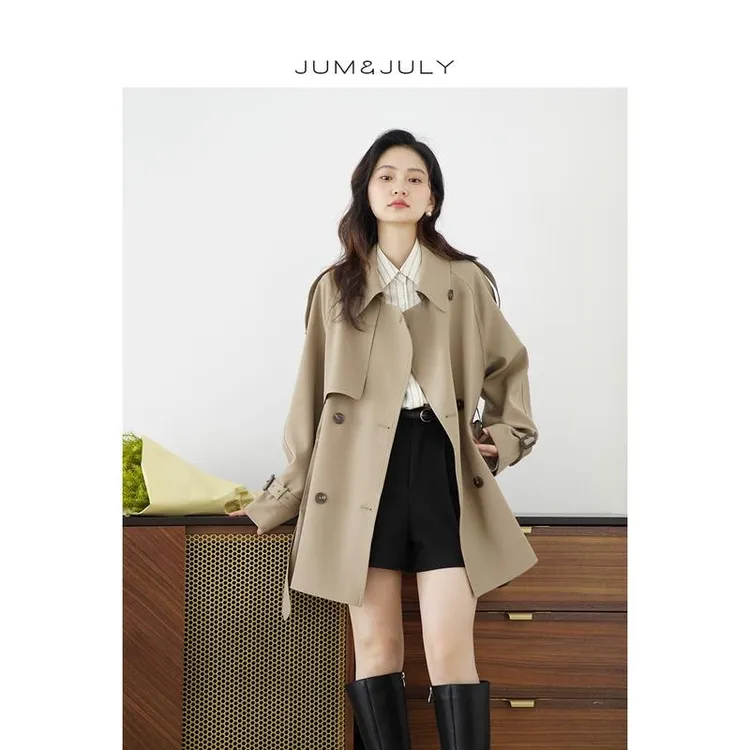 嘉茱莉2025春季新款赫本风衣外套女小个子中长款风衣休闲外套F826