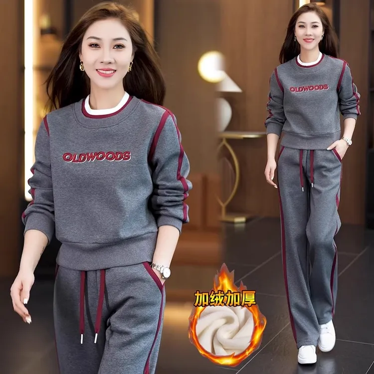 加厚加绒高级感运动休闲套装女2025秋冬新款宽松保暖两件套潮