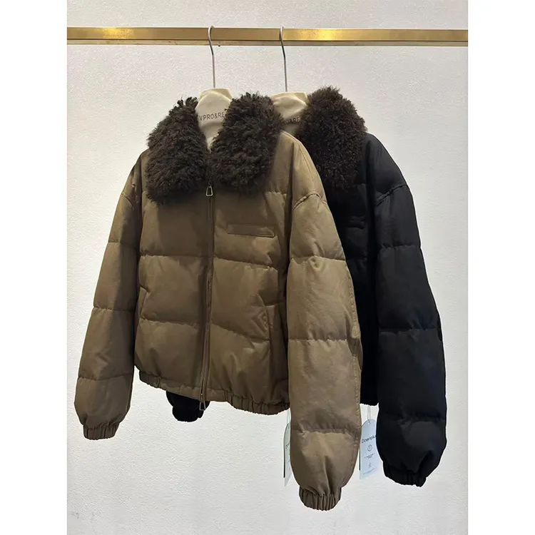 可拆羊绒毛领羽绒外套2020