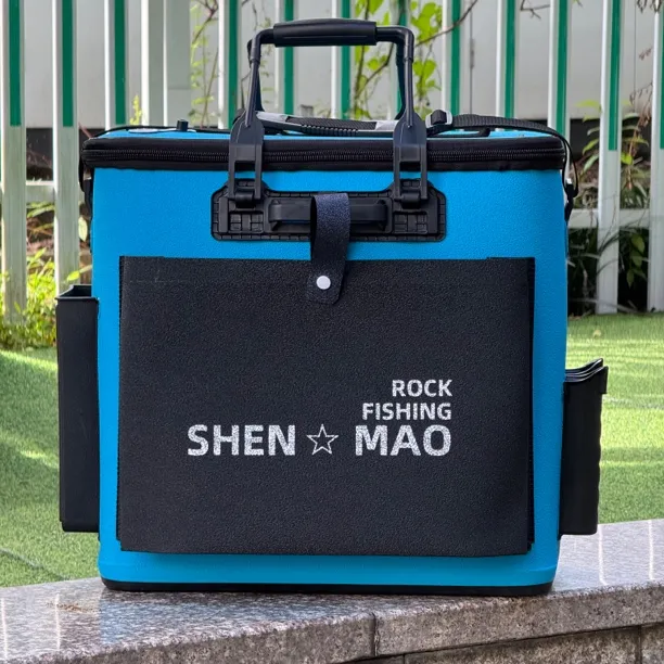 神猫482248鱼护桶插杆款硬底手提单肩背带大边袋漂盒收纳钓活鱼桶