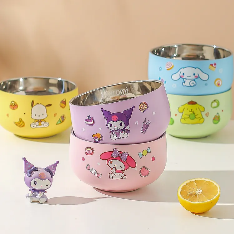 川岛屋三丽鸥316不锈钢儿童吃饭专用碗食品级宝宝防摔可爱米饭碗