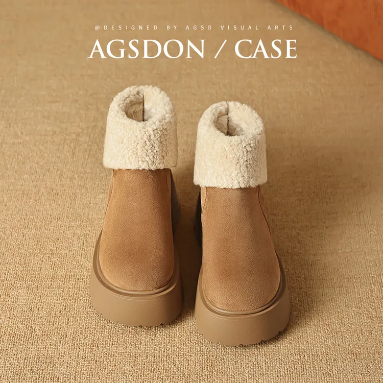 ~奥古狮登小暖炉雪地靴女2025冬季增高7cm厚底防滑短靴毛毛棉鞋W