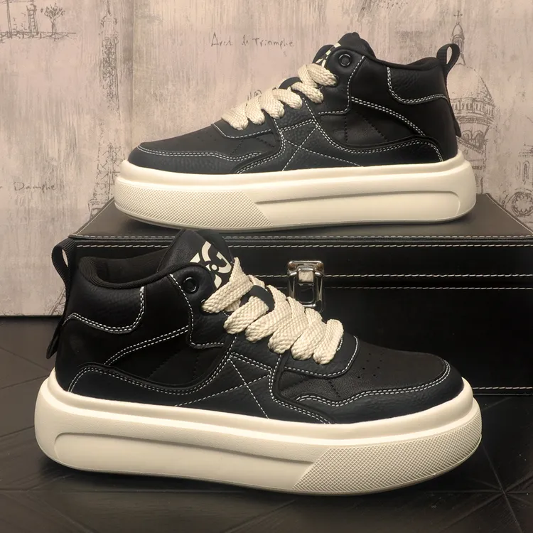 男士秋冬加厚中帮时尚休闲鞋内增高韩版潮流厚底百搭高帮板鞋男鞋