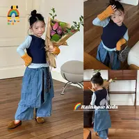 【彩虹家】2025秋款女童多巴胺上衣假两件屁帘女童套装-66117