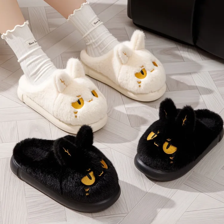2025新款网红厚底毛绒拖鞋女秋冬季居家防滑加绒保暖冬天情侣外穿