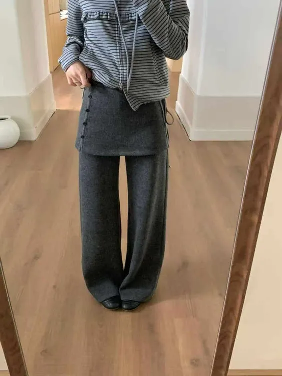 韩系屁帘裤毛呢裤子女加绒2025秋冬新款微喇裤时髦洋气休闲裤长裤