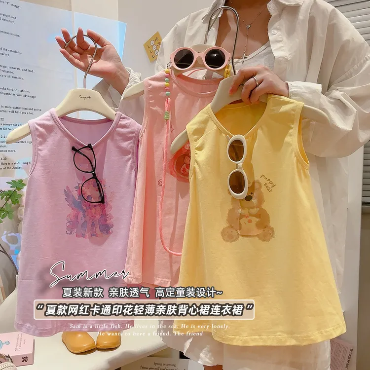韩版童装女童连衣裙2025夏季新款女宝无袖连衣裙背心裙A字连衣裙