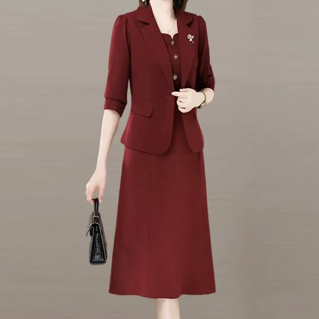 喜婆婆婚宴装2025新款女春秋季连衣裙长袖妈妈婚礼服十三行两件套