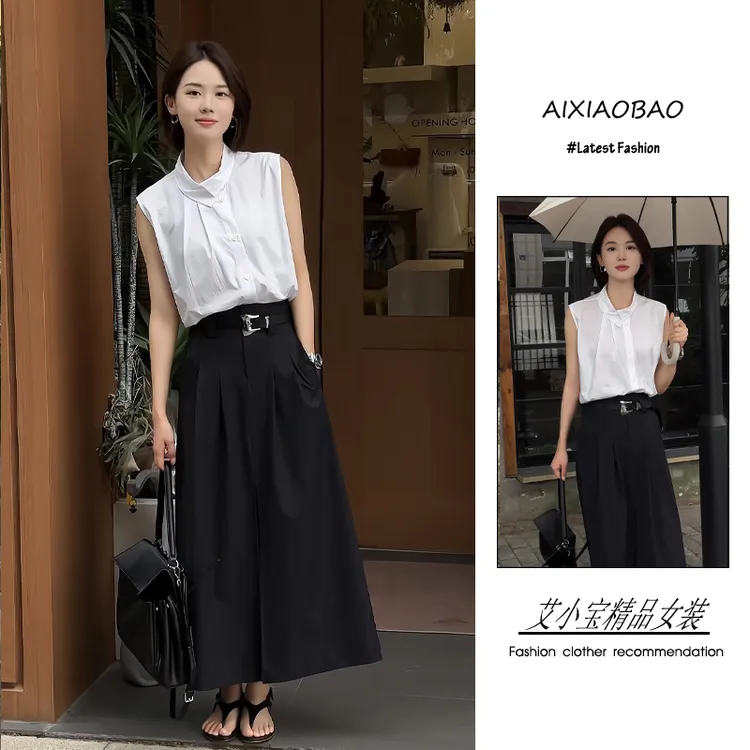 夏季2025年新款一整套女装韩系穿搭时尚气质无袖衬衫半身裙两件套