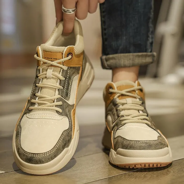 男鞋中帮秋冬季复古拼色高帮板鞋高质量运动休闲冬天加绒保暖冬鞋