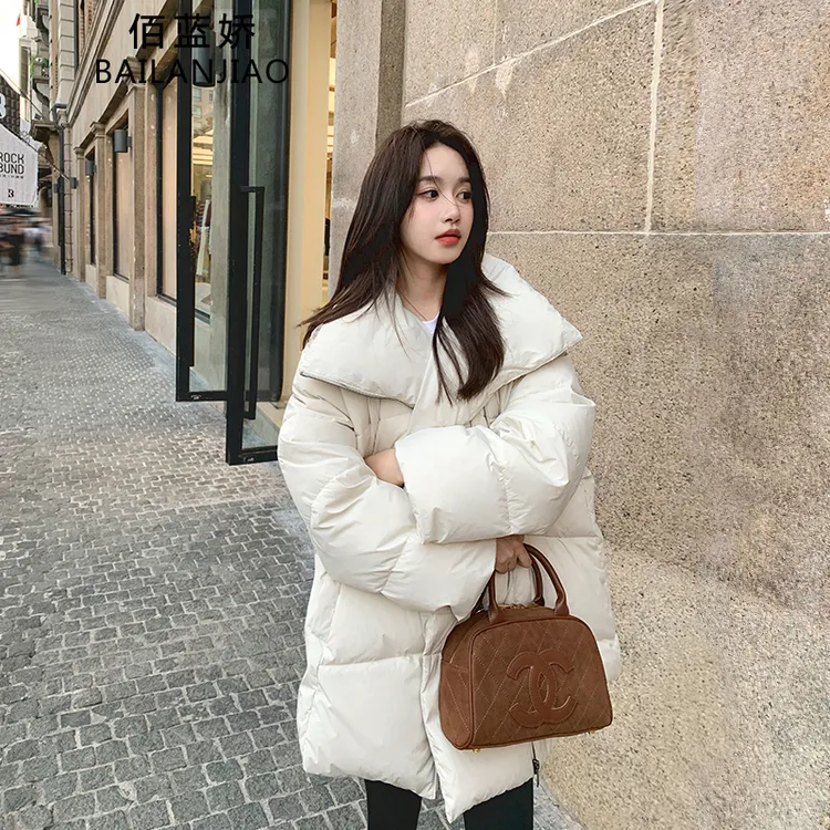 时尚大翻领羽绒服女冬季2025新款韩版休闲百搭白鸭绒保暖外套