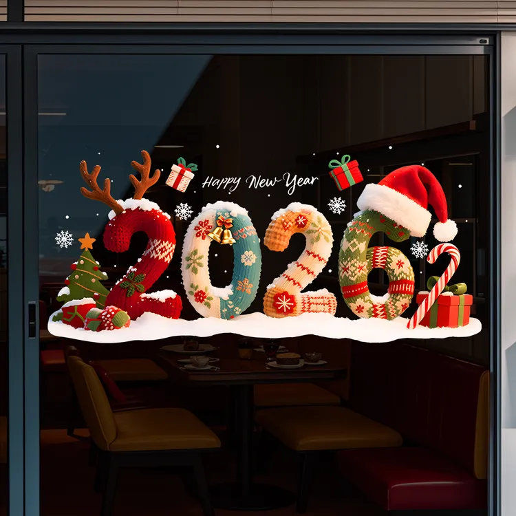 圣诞节装饰店铺圣诞快乐门贴纸创意圣诞贴纸场景布置橱窗静电贴画