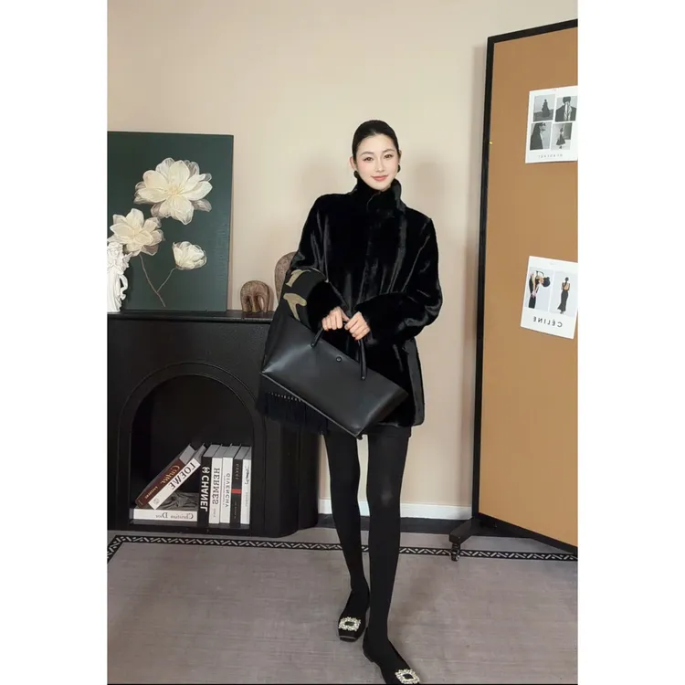 【YC专属】| 在逃公主改版 | 25年新品立领仿抽刀宝嘉美气质中长款毛毛外套