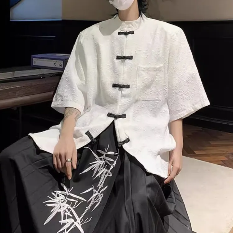 新中式盘扣提花男士夏季短袖中山唐装休闲外套