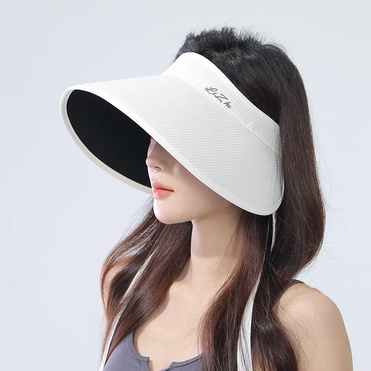 大檐丝绒黑胶空顶帽女显脸小防紫外线帽全脸遮阳可折叠沙滩太阳帽