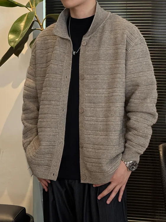 GO SHINE 秋季新款针织纽扣毛呢开衫毛衣休闲翻领宽松潮流百搭