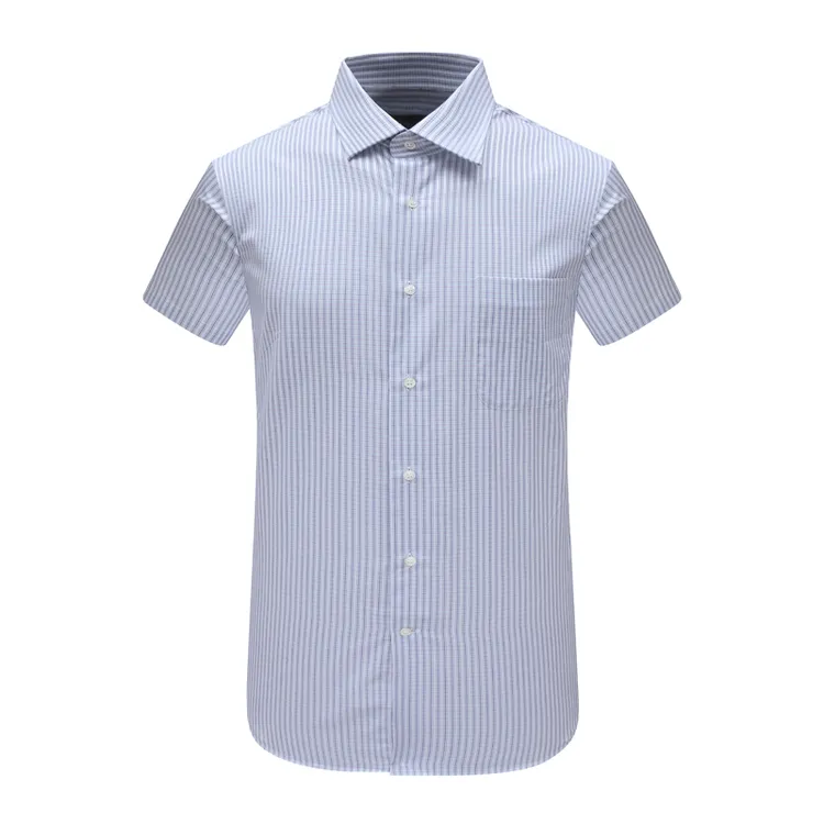 SA60萨男夏季短袖衬衫 棉140`SALUMO面料休闲上衣免烫 蓝色白格