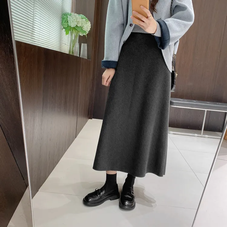 IMFLY金小金自制女装 半身裙DYQ797秋冬款A字裙摆毛呢半身裙