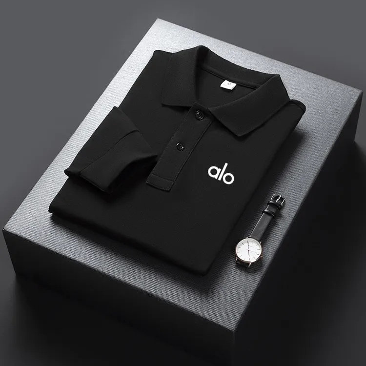 alo春秋新款长袖polo衫新疆棉男士商务休闲翻领t恤加肥加大码男装