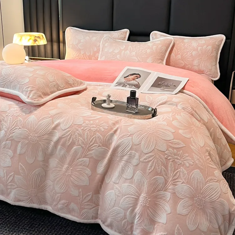 牛奶绒高端6D立体雕花双面绒四件套A类轻奢双面加厚超柔