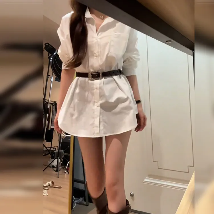 韩版气质高级学院风长袖衬衫女2025春季新款宽松收腰御姐白色上衣