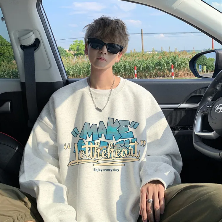 特大码300斤重磅字母印花无帽卫衣男宽松秋冬ins百搭潮流圆领上衣