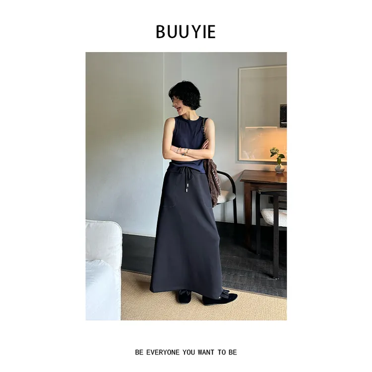 BUUYIE 25SS【绛叙】简约休闲宽松百搭系带半身裙 2507107