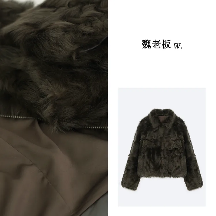 W.Diva【子夜】子夜棕色小湖羊皮毛一体时尚柔软舒适外套4C1123216