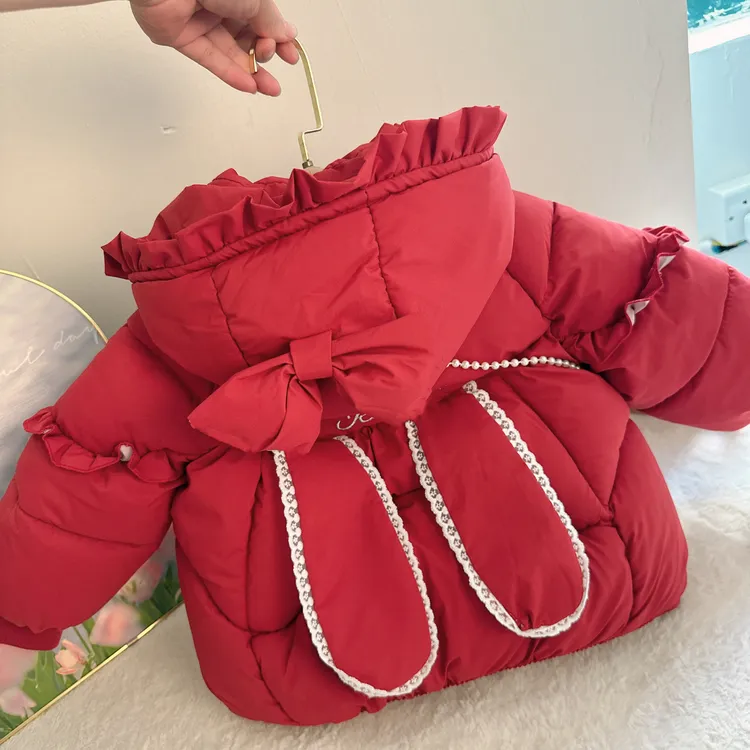 女宝童装圆领棉衣甜美法式棉服公主中长款棉袄加绒加厚女童保暖