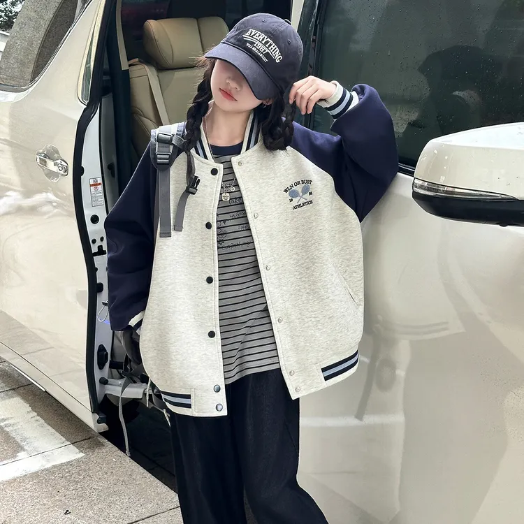 秋季女童时尚外套百搭韩版学院风儿童棒球服休闲宽松春秋款中大童