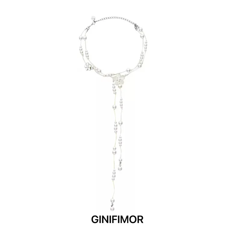 GINIFIMOR 铜仿珍珠项链 a595 月色花瀑布仿珍珠散落花朵项链