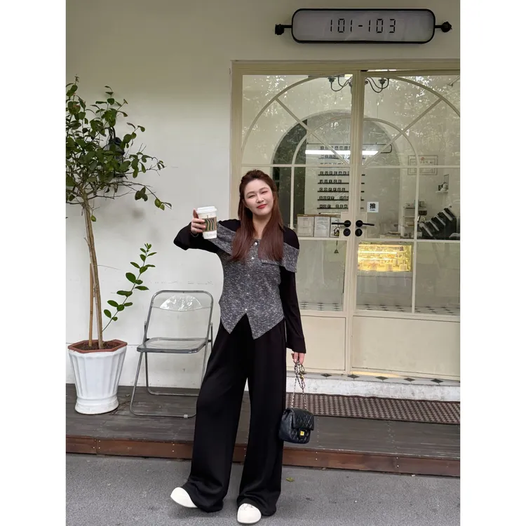 楠序【格雷系穿搭】源子微胖女装 2025年秋装气质减龄套装女YZ37361