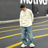 XDZZ二狗25ss秋季纯色美式口袋拼接设计圆领卫衣男士T恤5138