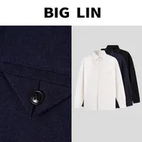 BIG林 秋季复古美式工装开衫外套纯色百搭休闲翻领外套男H25016