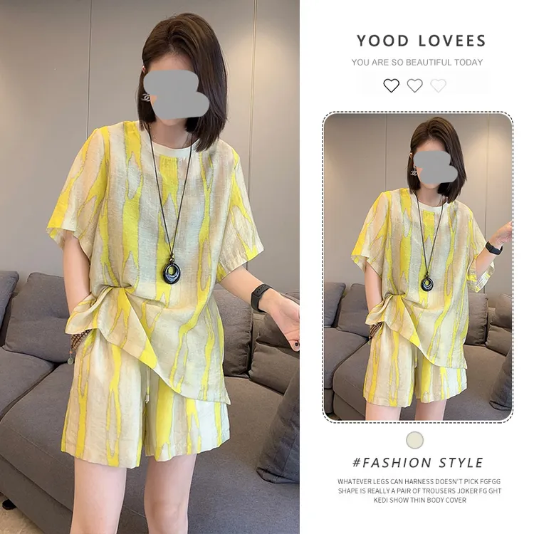 夏季休闲套装女2025新款时尚洋气减龄宽松显瘦上衣宽松短裤两件套