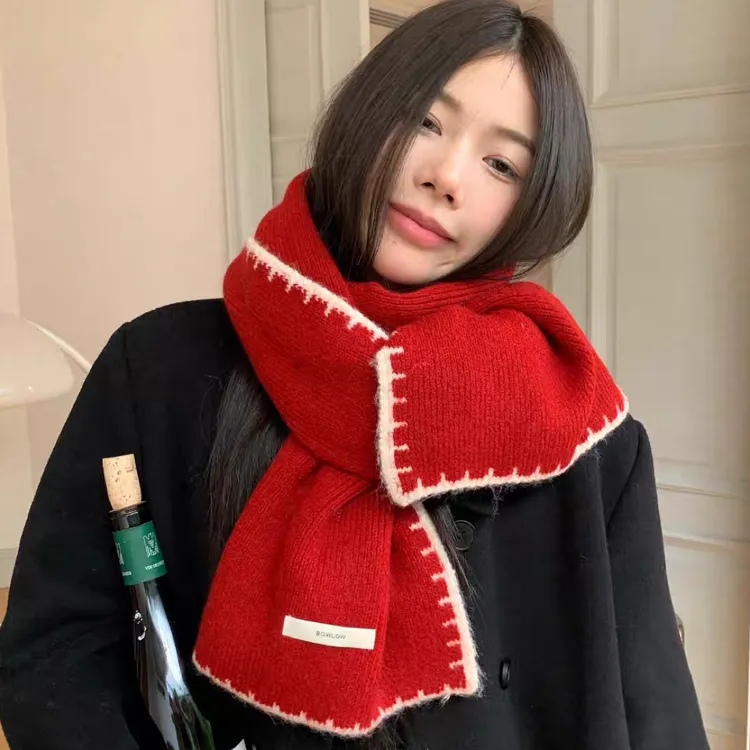 羊毛混纺小香风保暖韩版日式不掉色女成人围巾加厚围脖针织