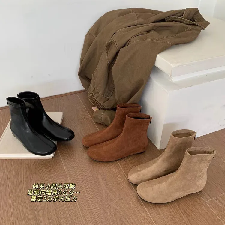 K990法式气质圆头内增高短靴2025新款时尚休闲女靴瘦瘦靴马丁靴
