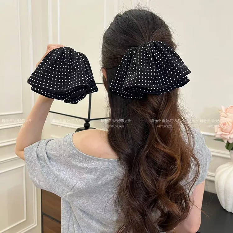 瑾乐法式波点复古气质百搭时尚发圈裙摆马尾夹轻奢优雅显发量发夹