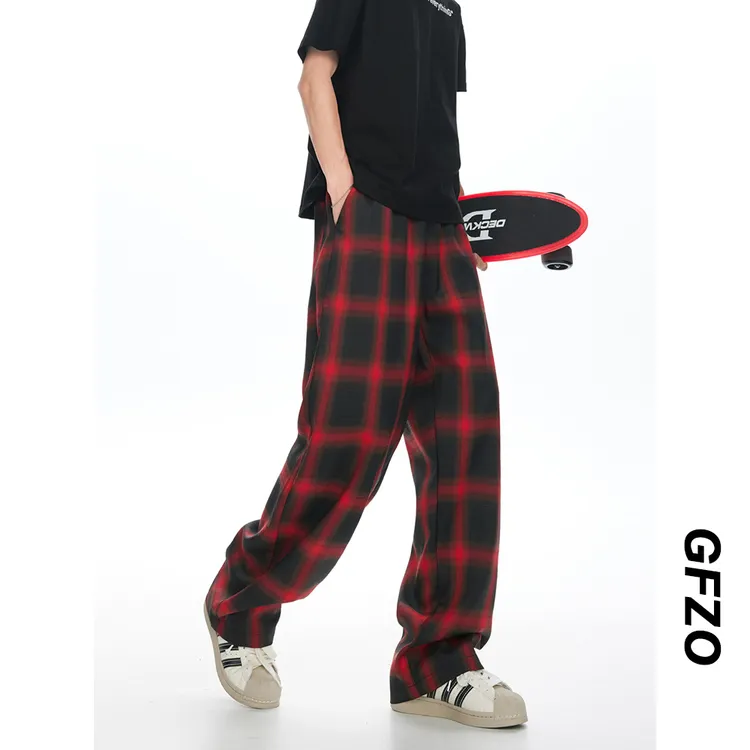 嘉尔同款红黑格子裤男女同款宽松复古休闲百搭夏季长裤直筒高街